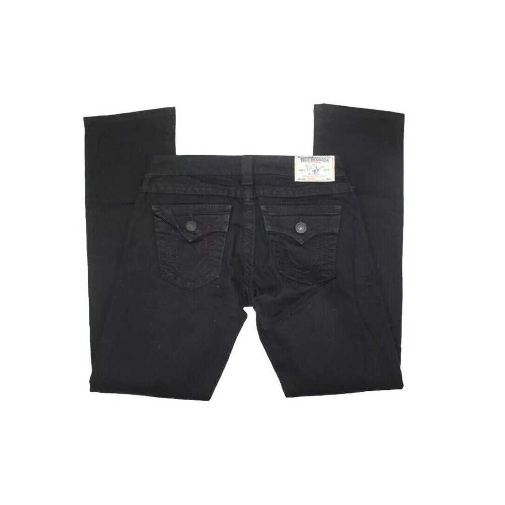 True Religion Jeans Women’s 27 Straight Black Noir Stretch Denim Flap Pocket